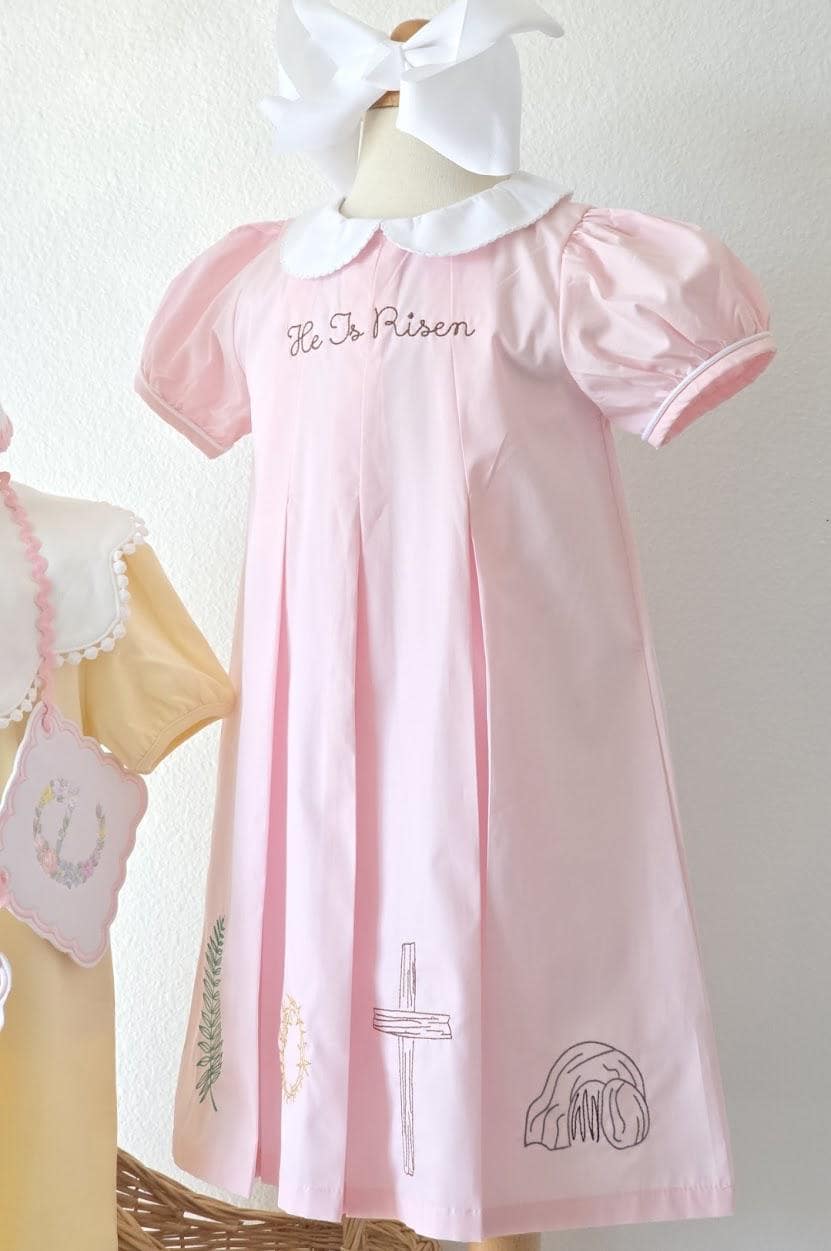 Easter Pleated Woven Dress - He His Risen